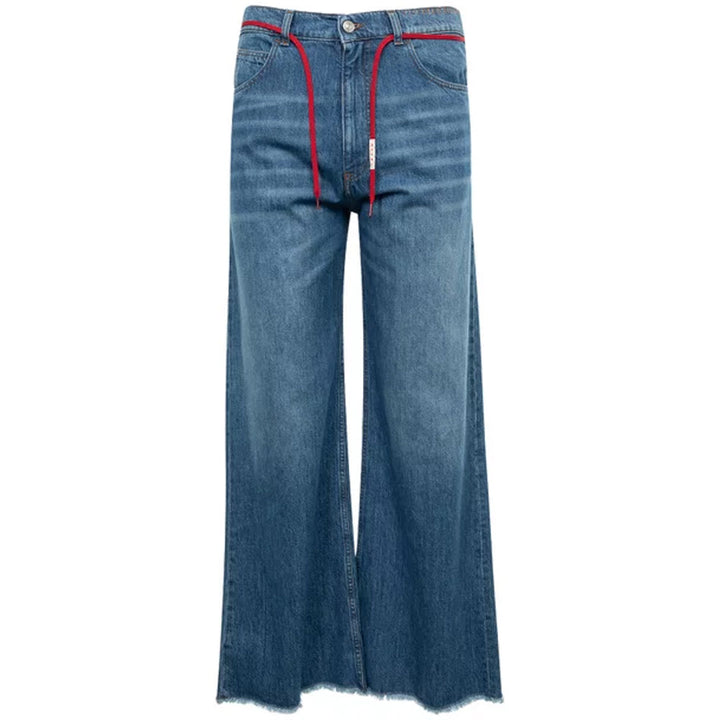 Cut-Off Wide Flare Denim Jeans 'Iris Blue'